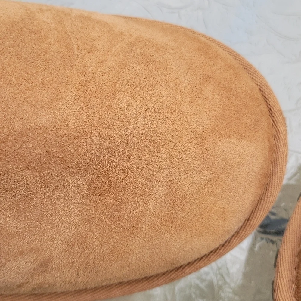 Sherpa Shearling Wool Lining Genuine Suede Ankle Booties Tan Contrast Fur Sz.7